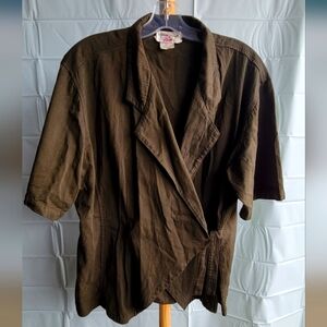 Cotton Ginny Plus Vintage 80's-Style Wrap-Tie-Waist Olive Green Army Green Large